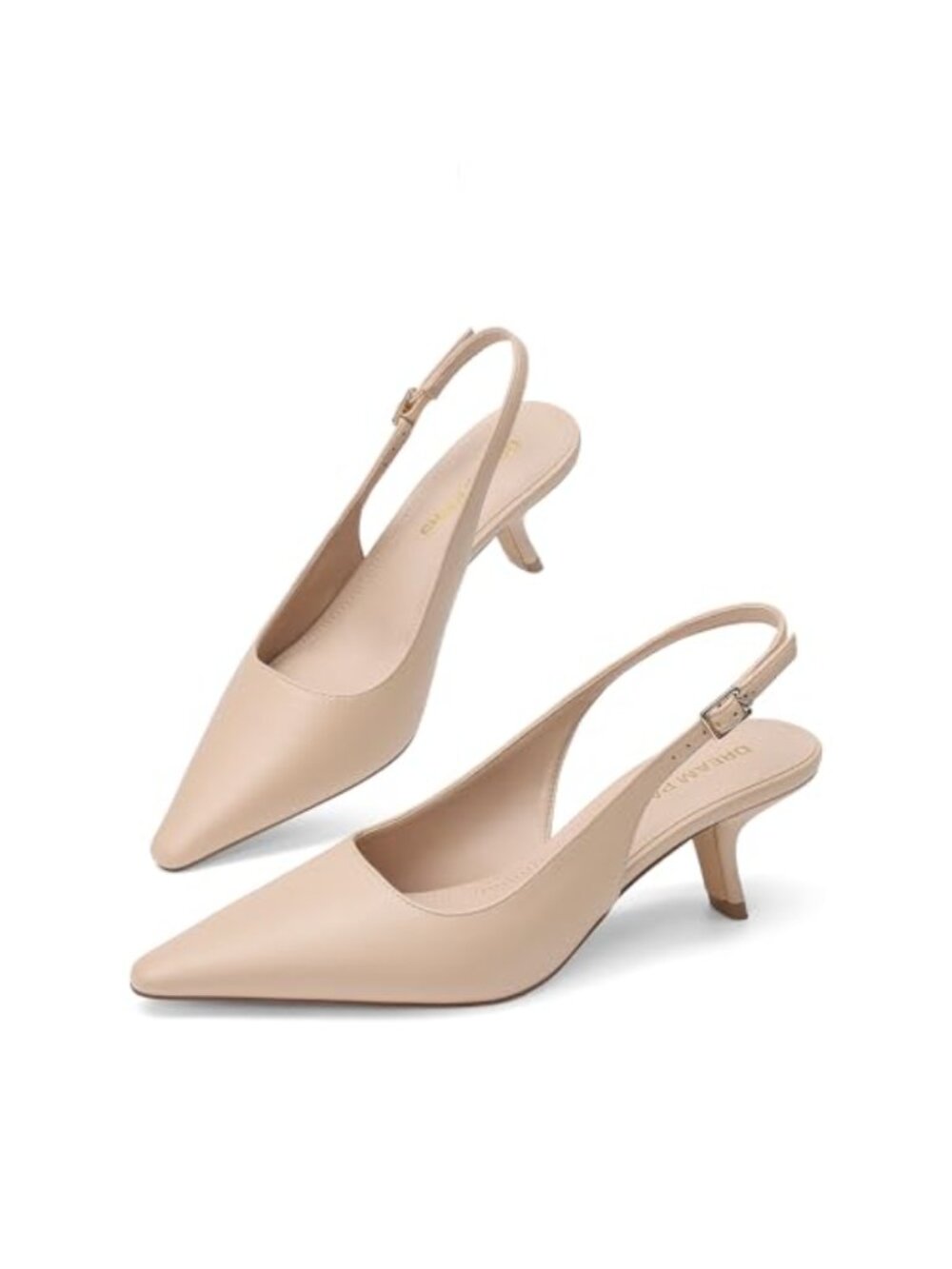 Women's Slingback Kitten Heels Pointed Toe Faux Leather Pumps